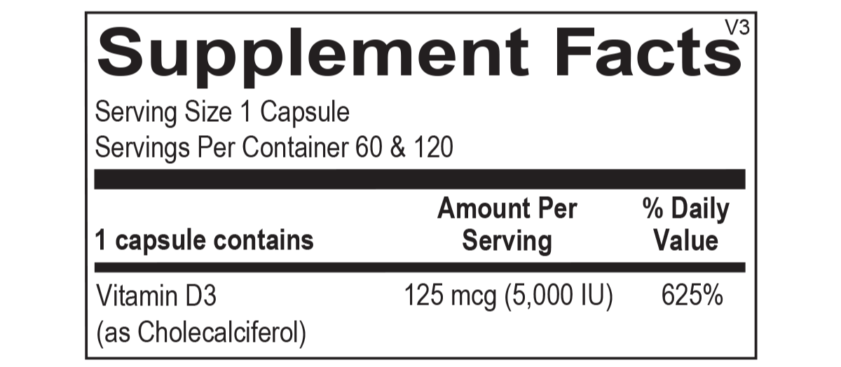 116 - Vitamin D 5000IU - Supplemental Facts Box