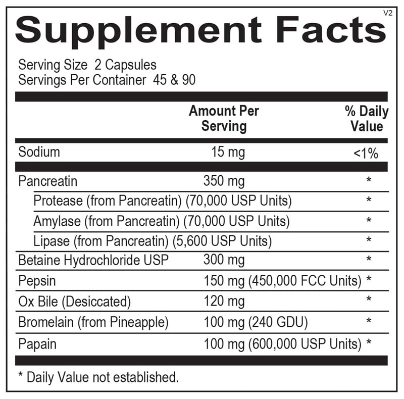 Ortho Digestzyme supplement facts image