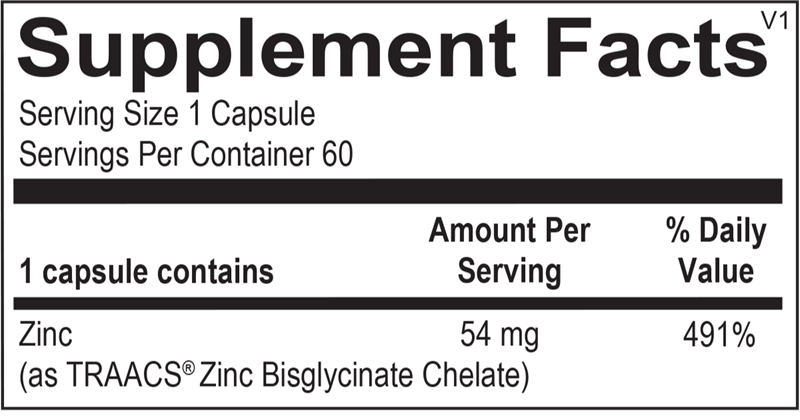Reacted Zinc supplement facts image