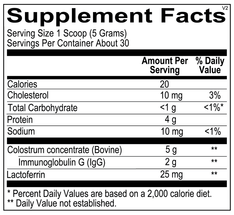 IgG Protect Powder supplement facts image