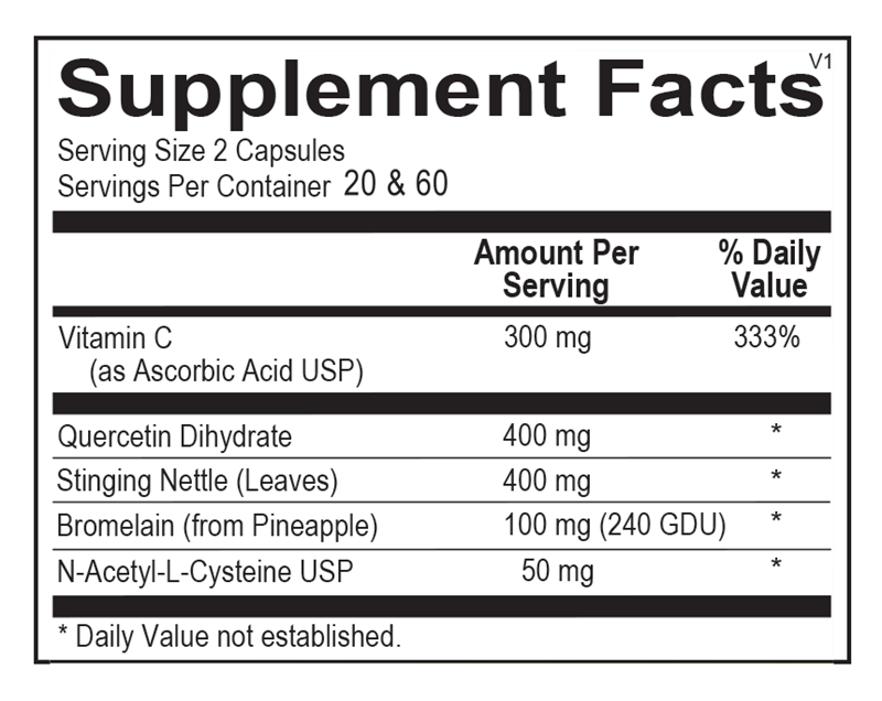 Natural D-Hist® supplement facts image