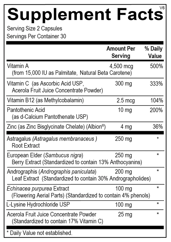 Viracid™ supplement facts image