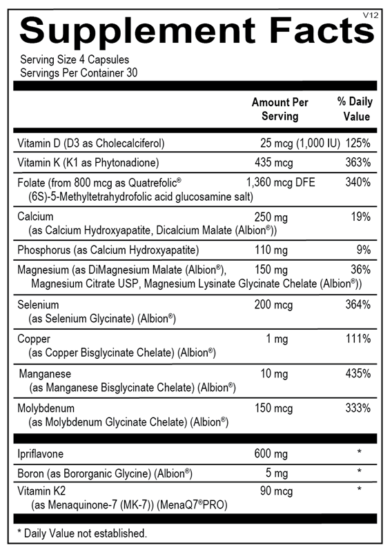 OsteoPrev supplement facts image