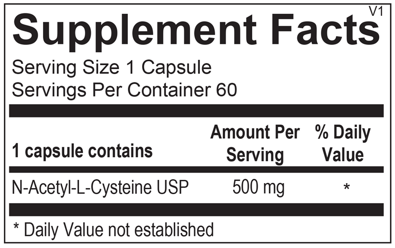 N-Acetyl Cysteine supplement facts image