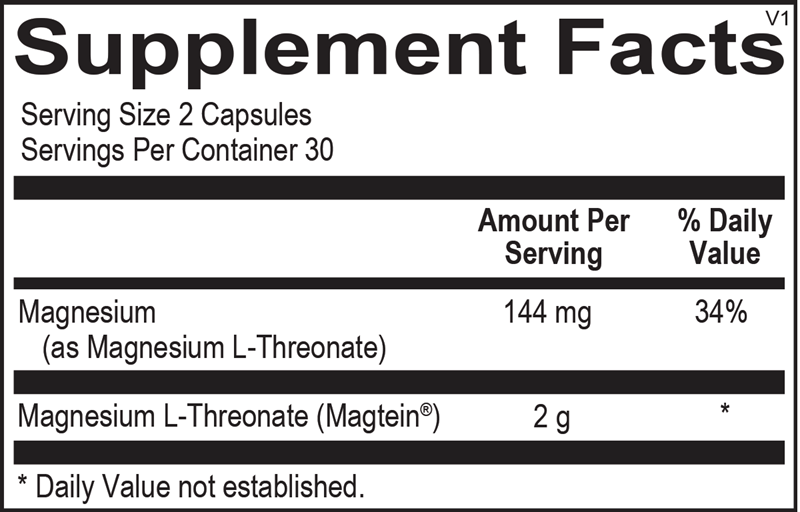 Mag Threonate supplement facts image